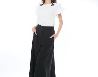 Black Wide Leg Palazzo Pants, High Waist Elegant Trousers, Flowy Formal Pants, Full Length Sophisticated Evening Pants, Summer Beach Pants