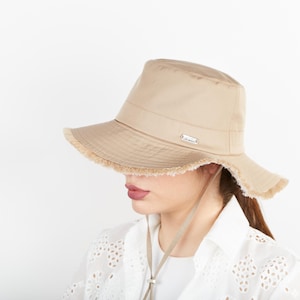 Beige Denim Summer Hat, Women Summer Hat Cotton Sun Hat Wide Brim Sun Hat Denim Beach Hat Large Sun Hat UV Protection Hat Adjustable Sun Hat
