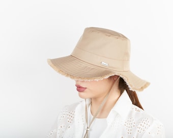 Beige Denim Summer Hat, Women Summer Hat Cotton Sun Hat Wide Brim Sun Hat Denim Beach Hat Large Sun Hat UV Protection Hat Adjustable Sun Hat