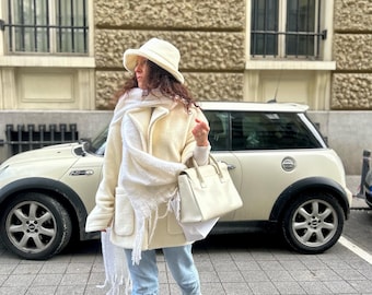 Gorro de invierno blanco, gorro de invierno cálido y acogedor color crudo, gorro de invierno suave para mujer, gorro de invierno tipo cubo para mujer, gorro de invierno blanco cálido con forma de oso de peluche
