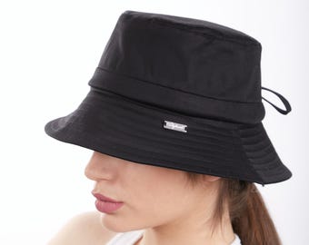 Summer Bucket Hat, Black Women Hat, Cotton Sun Hat Narrow Brim Sun Hat Denim Beach Hat Large Hat Sun UV Protection Hat Adjustable Sun Hat