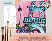 Bonjour Paris- Digital Painting Kit | DIY Art Kit for Adults & Kids | Printable Canvas Art | Instant Download Creative Activity