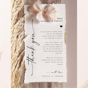 Wedding Table Thank You Card Template, Wedding Napkin Note, Modern Place Setting Thank You, Wedding Thank You, Wedding Thank You Note, #HK