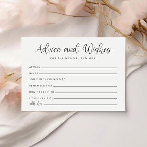 Wedding Advice Cards, Printable Guest Book Alternative for New Mr. & Mrs. with Editable Design