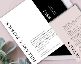 Wedding Invitation Set – Personalized Wedding Set, Modern Wedding Invite, Details & RSVP, DIY Wedding Template, Instant Download, #HP