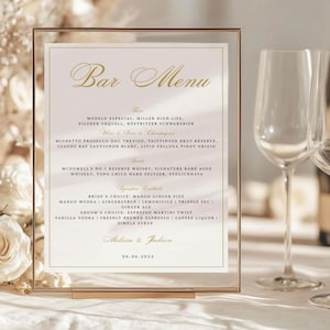 Menù del bar per matrimoni in oro, modello di menù, modello di menù elegante, menù del bar per matrimoni, menù per matrimoni tradizionali, modello di menù in finto oro, #CP