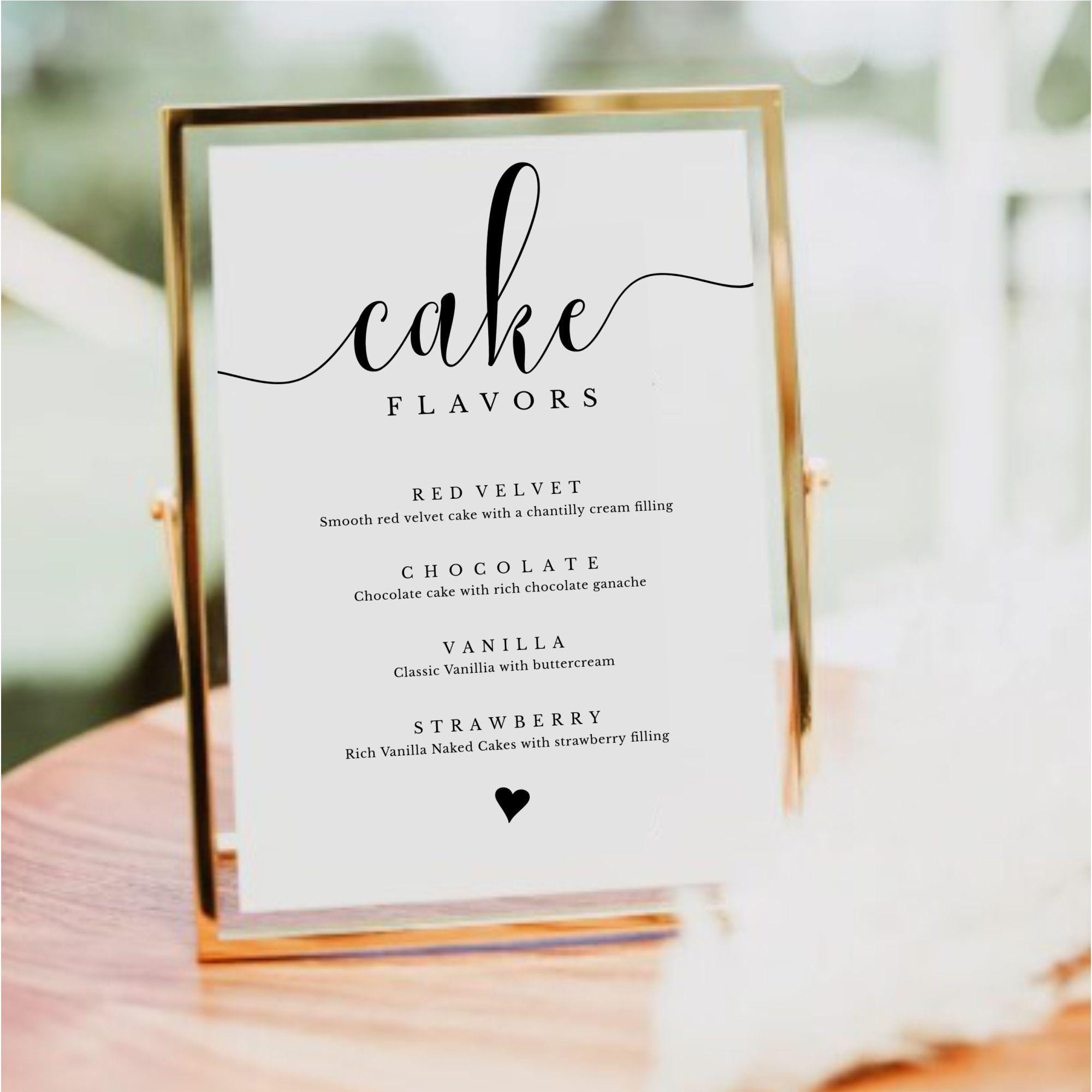 Cake Flavors Sign, Wedding Cake Flavors Sign, Minimalist Desserts Sign ...