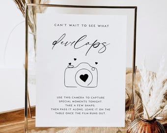 Disposable Camera Sign Printed & Shipped | Modern Wedding Camera Station Guestbook Alternative, 8x10 Poster