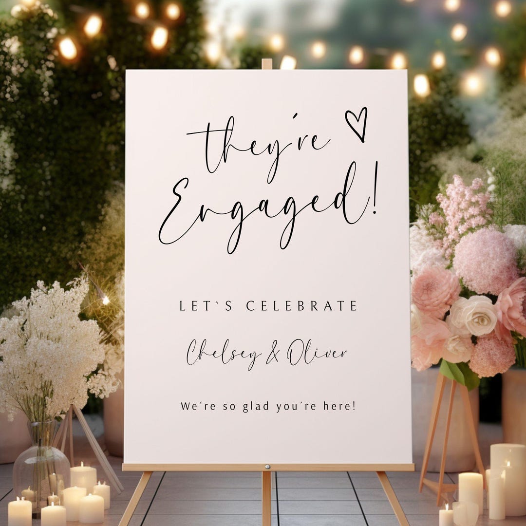 Engaged Sign On String Engagement Party Sign, They're Engaged Sign, Modern Minimalist ...