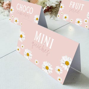 Daisy Food Labels, Daisy Flower Birthday Place Cards, Food & Place Tent Card, Birthday Food Tags, Folded Food Cards, Birthday Party Sign, #D