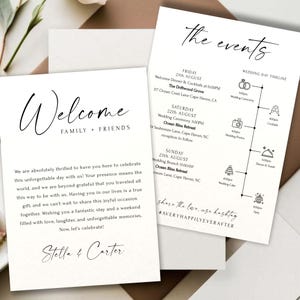 Minimalist Wedding Events Card Template, Wedding Welcome Bag Note, Wedding Events Timeline Printable, Modern Wedding Schedule Editable, #HK