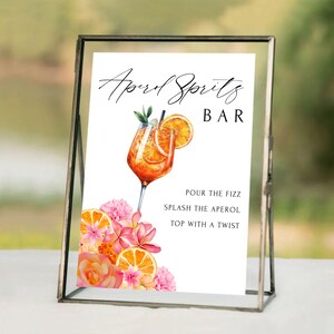 Aperol Spritz Bar Sign, Aperol Spritz Cocktail Sign, Signature Drink Bar Menu, Wedding Bar Sign, Bridal Shower Decor, Party Sign, #FM