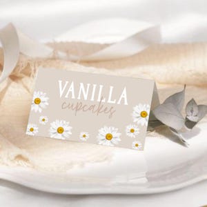 Daisy Food Labels, Daisy Flower Birthday Place Cards, Food & Place Tent Cards, Birthday Food Tags, Folded Food Cards, Food Label, #BDaisy