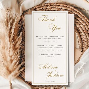 Biglietto di ringraziamento per matrimonio in oro, modello di menu di ringraziamento, apparecchiatura di ringraziamento in finto oro, biglietto di ringraziamento stampabile per matrimonio, #CP
