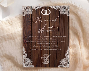 Rustic Western Wedding Invitation Template, Editable Country Barn Printable, Instant Download, #SA