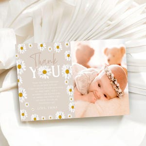 Modèle de carte de remerciement Daisy, carte de remerciement imprimable, carte de remerciement Daisy Flower modifiable, carte de remerciement Flower, fille d'anniversaire, #BDaisy