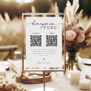 Editable Honeymoon Fund Sign Template, Printable Wedding QR Code Gift Fund Sign, Templett Digital Download