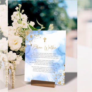 Baptism Prayer Sign, Christening Verses, Baptism Prayer Verses Blue & Gold, Printable + Editable, Instant Download, Baptism Template, Baptism