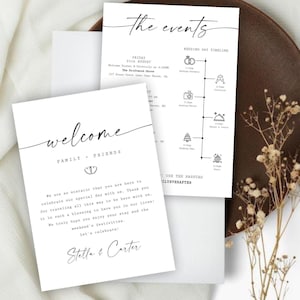 Minimalist Wedding Events Card Template, Wedding Welcome Bag Note, Wedding Events Timeline Printable, Modern Wedding Schedule Editable #HK