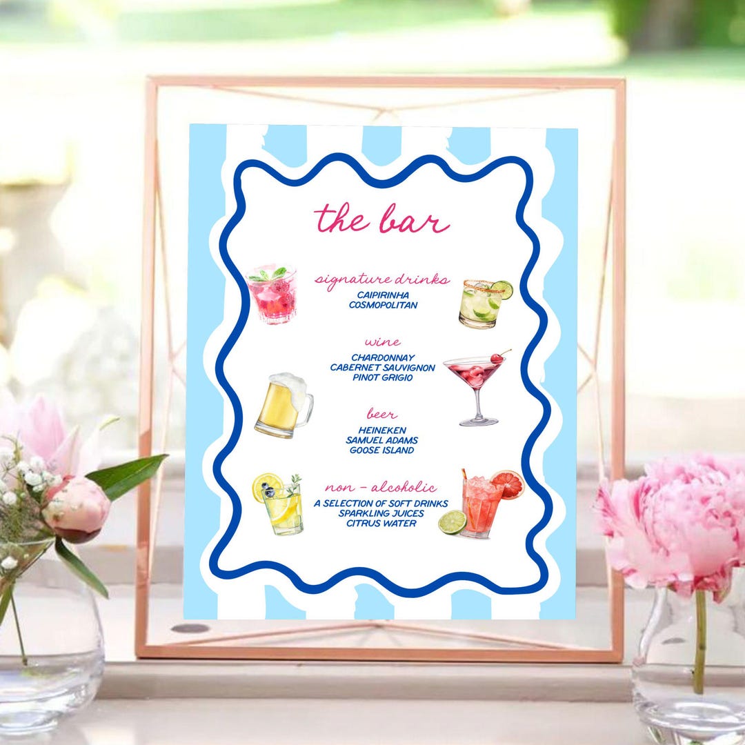Whimsical Hand Drawn Drink Menu Sign, Editable Bar Template With Wavy ...