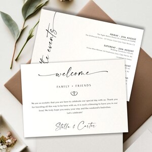 Minimalist Wedding Events Card Template, Wedding Welcome Bag Note, Wedding Events Timeline Printable, Modern Wedding Schedule Editable #HK