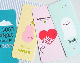Set of 4 /bookmarks Heart/Pear/Ghost/Typo good night/ Funny and girly bookmarks