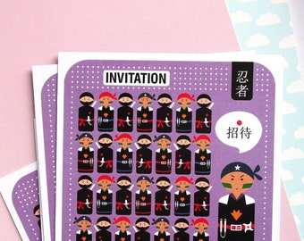 Birthday invitation card, ninja, Japan, spy, adventure, samurai, boy invitation, party, shuriken, bandana, costume, travel