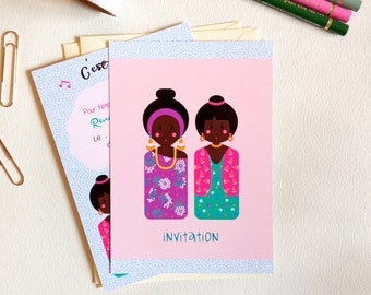 “AFRICA” theme birthday invitation cards, illustration, colorful, ethnic, wax, summer, sun, travel, globe trotter, safari