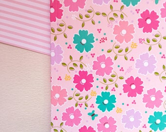Flower notebook, bora bora, tropical, pink, pastel, floral stationery illustration, small gift, birthday, school notebook