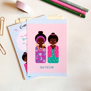 Cartons d'invitation anniversaire thème "AFRIQUE", illustration, coloré, ethnique, wax, été, soleil, voyage, globe trotter, safari
