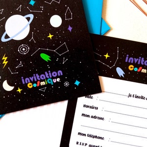 Carton d'invitation fête anniversaire COSMOS, constellation, galaxie, espace, planète, comète, pour garçons et filles, univers image 4