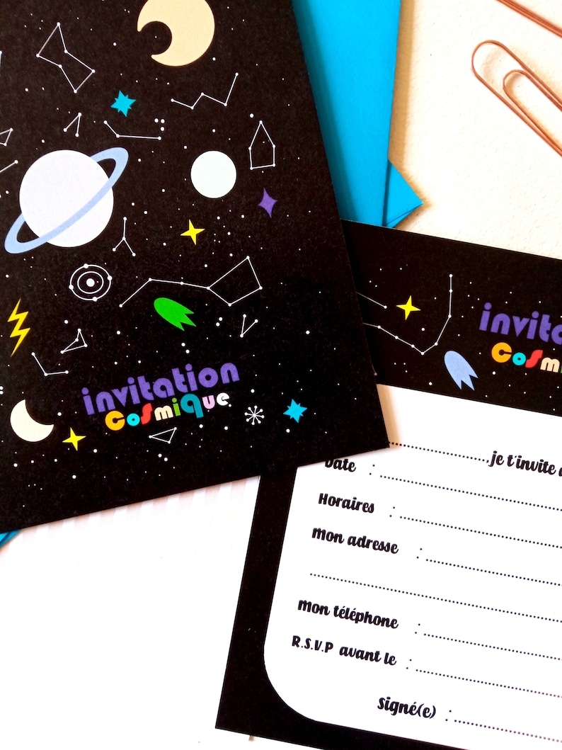 Carton d'invitation fête anniversaire COSMOS, constellation, galaxie, espace, planète, comète, pour garçons et filles, univers zdjęcie 4