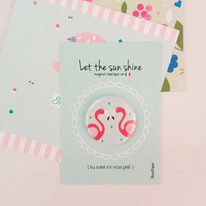 Carton message Make a wish et magnet Flamant rose, illustration, pastel, petit cadeau, anniversaire, noël, goutte, pluie, vœux, noël, école