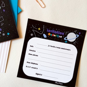 Tarjeta de invitación a fiesta de cumpleaños COSMOS, constelación, galaxia, espacio, planeta, cometa, para niños y niñas, universo imagen 3