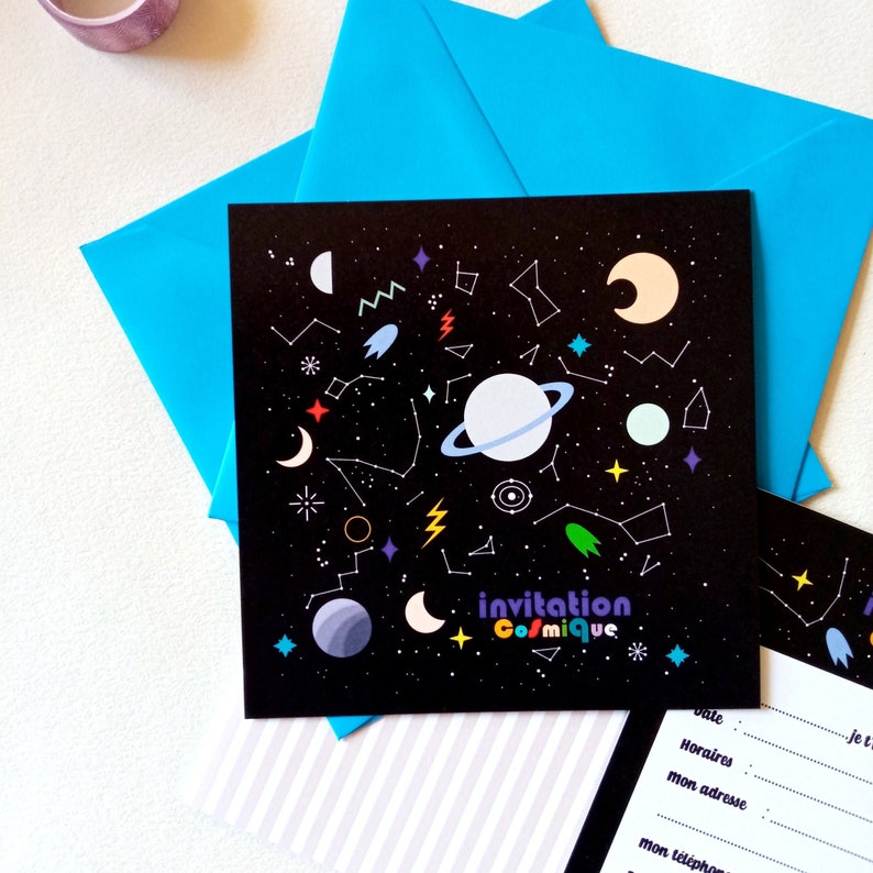 Carton d'invitation fête anniversaire COSMOS, constellation, galaxie, espace, planète, comète, pour garçons et filles, univers image 1