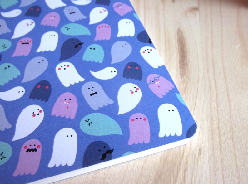 Carnet de notes, fantômes, kawaii, A6, halloween, magie, illustration, petit cadeau, cadeau pas cher, anniversaire, noël, école, saison image 3