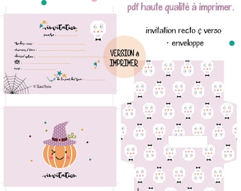 KIT digital invitation CITROUILLE/ halloween + enveloppe squelette à imprimer par vos soins !