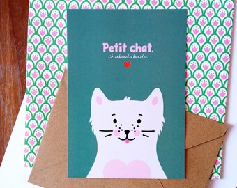 White cat postcard, kitten card, Mother's Day card, Valentine's Day card, cat greeting card, birthday card, kawaii card