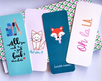 Lot of colored paper bookmarks, Fox, All you need, Cat then, Oh la la, small gift, illustration, book, text, animal, kawaii