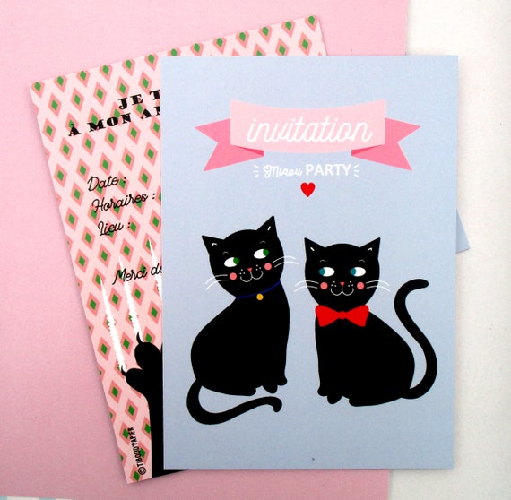 Cartons D Invitation Anniversaire Theme Chat Etsy Cartons D Invitation Anniversaire Theme Chat Etsy