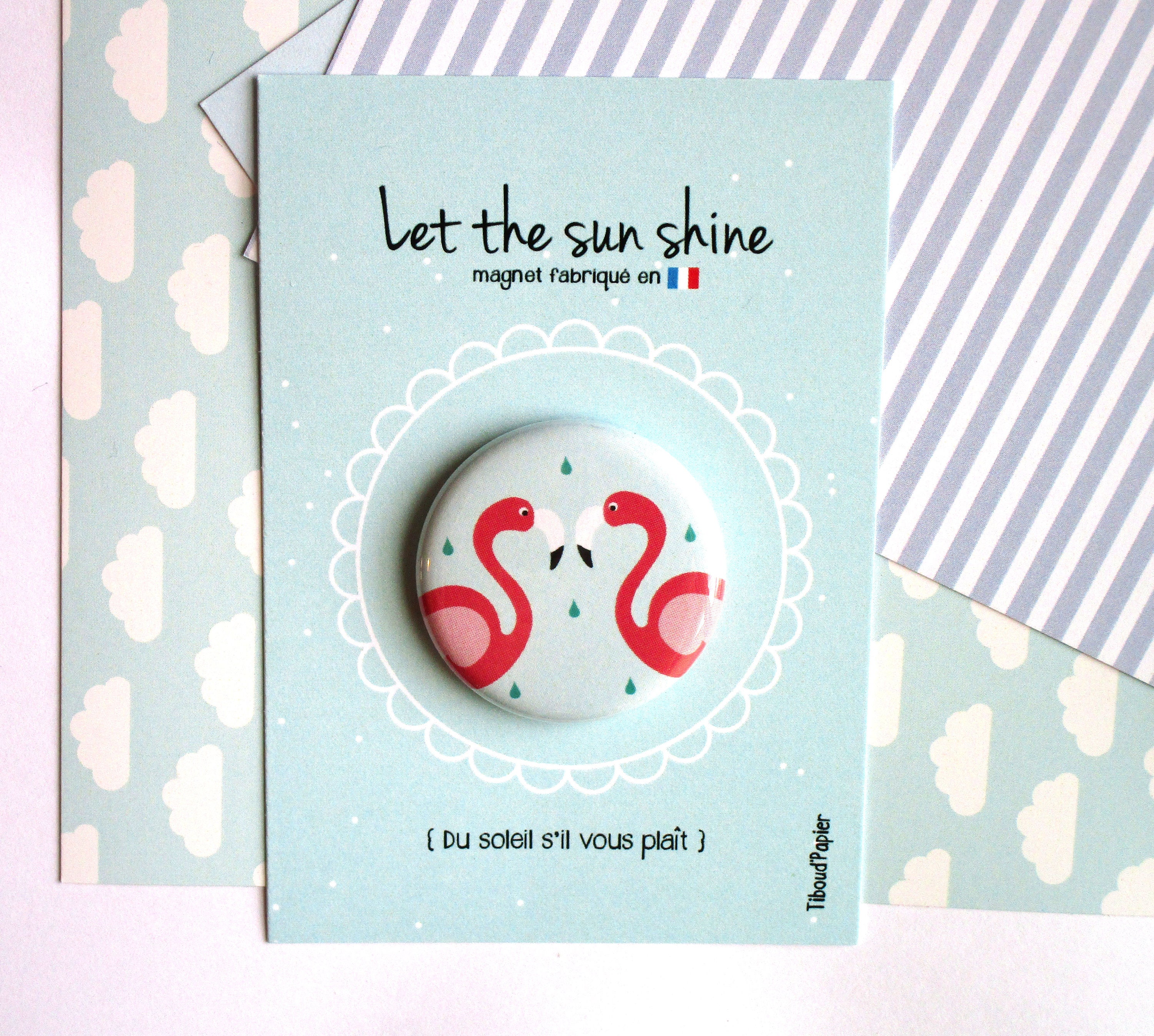 Carton à Message Let's The Sun Shine' et Son Magnet Flamants Roses