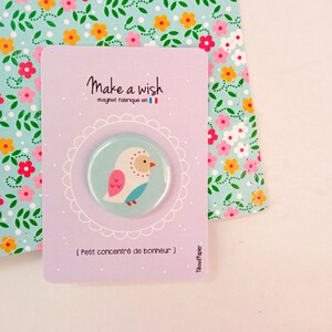 Carton message Make a wish et son magnet chouette, petit cadeau, noël, fête des mères, pastel, illustration, vœux, magie, anniversaire