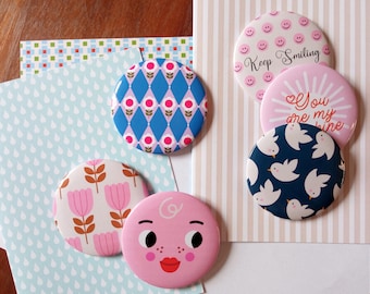 Miroir de poche à motifs, format compact, graphique, illustration, accessoire sac à main, cadeau femme, cadeau noël, cadeau fête des mères