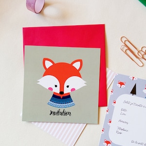 Fuchs-Geburtstagseinladungskarte, für Jungen und Mädchen, Herbst, Wald, gemütlich, Winter, Jacquard, Illustration, Tier, Kawaii, Natur