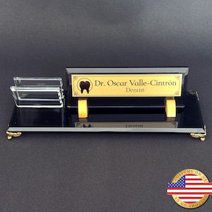 Personalized Glass Desk Name Plate – Engraved Office Decor, Phone Holder