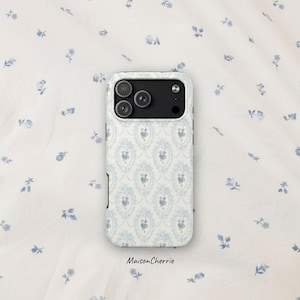 Funda para teléfono con diseño floral shabby chic en azul bebé para iPhone y Samsung