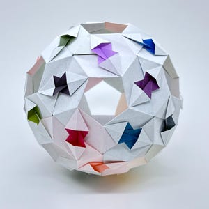 PDF - Hourglass Kusudama - Modular Origami Diagram Digital Download - Buckyball - A4 Color Illustration - Printable - Kid Craft Instruction