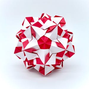 PDF - Gnome Kusudama - Modular Origami Diagram Digital Download Printable Colorful - Red - How to fold