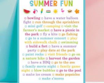 Summer Fun Checklist Printable | Kids Summer Bucket List | Family Activities Instant Download