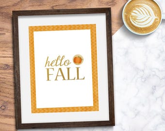 Hello Fall Pumpkin Art Print – Autumn Decor (Digital Download)